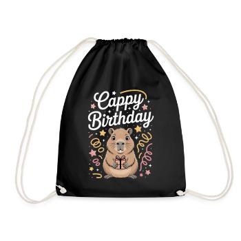 Capybara Birthday Cappy Birthday Funny Capy - Drawstring Bag - black - Front