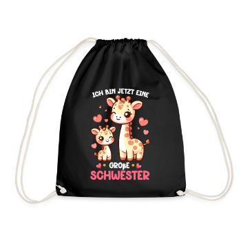 Ich Bin Große Schwester Giraffen Geschwisterkind - Turnbeutel - Schwarz - Vorne