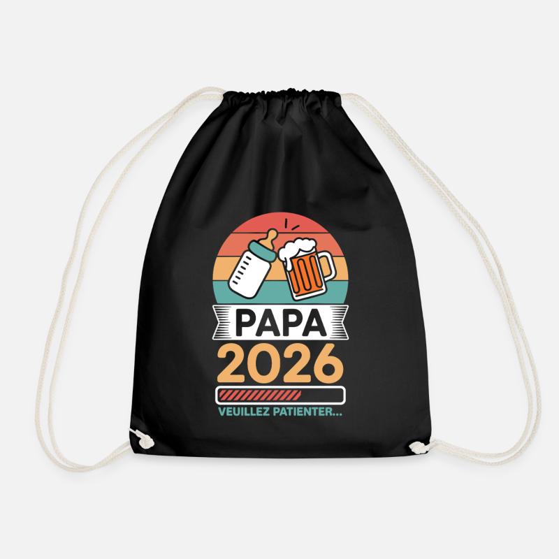 Papa 2026 Bitte warte Zukünftiger Papa-Humor - Turnbeutel - Schwarz