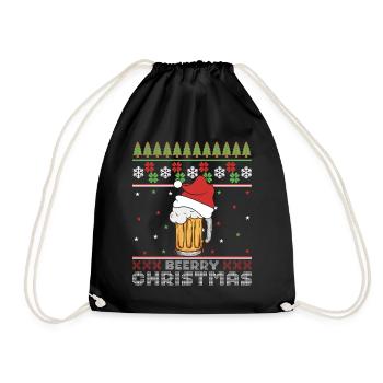 Frohe Weihnachtsbier, hässlicher Pullover – Geschenk - Turnbeutel - Schwarz - Vorne