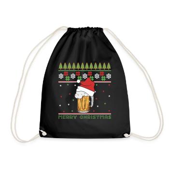 Frohe Weihnachten Hässlicher Weihnachtspullover Bier Lustiger Humor - Turnbeutel - Schwarz - Vorne