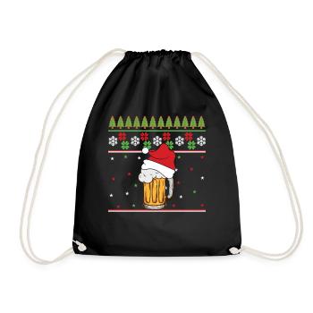 Christmas Gift Xmas Funny Santa Claus Beer Humor Party - Drawstring Bag - black - Front
