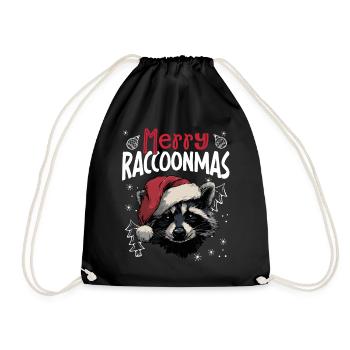 Merry Raccoonmas Funny Raccoon Christmas Motif - Drawstring Bag - black - Front