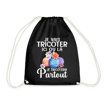 I'm going to knit here or there, I'll knit everywhere - Drawstring Bag - black - Front