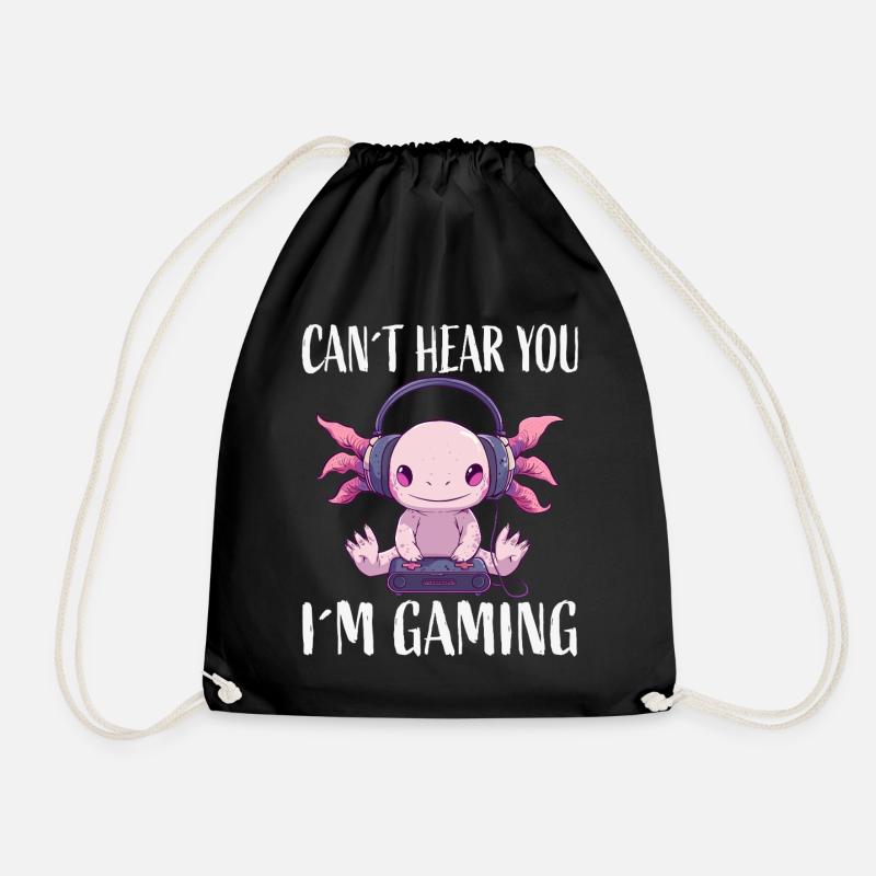 Gaming Axolotl mit Kopfhörern - Turnbeutel - Schwarz