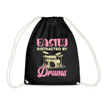 Easily distracted by drums - Drawstring Bag - black - Front