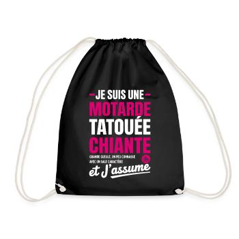 Motarde Tatouée Chiante Humour Moto pour Femme - Sac de sport léger - noir - Devant