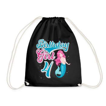 4th Birthday Mermaid - Drawstring Bag - black - Front