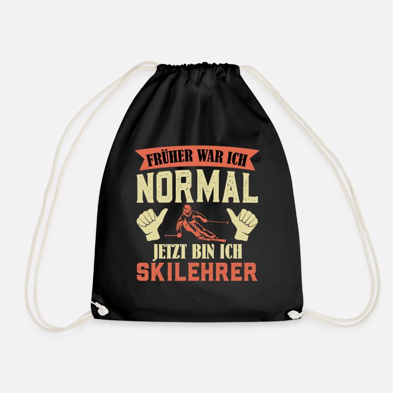 Skiing I USED TO BE NORMAL NOW I AM - Drawstring Bag - black