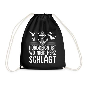 Nordsee NORDDEICH IST WO MEIN HERZ SCHLÄGT Lustig - Turnbeutel - Schwarz - Vorne