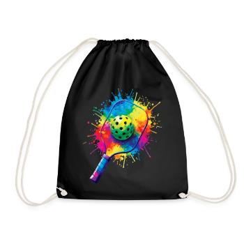 Pickleball Splash Art - Racket & Colored Ball - Drawstring Bag - black - Front