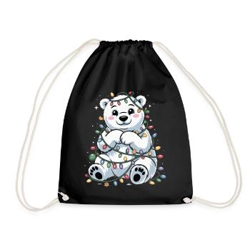 Weihnachtlicher Eisbär mit Lichterkette - Turnbeutel - Schwarz - Vorne