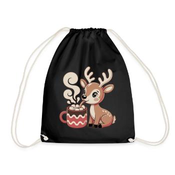 Cuddly deer drinks cocoa - Drawstring Bag - black - Front