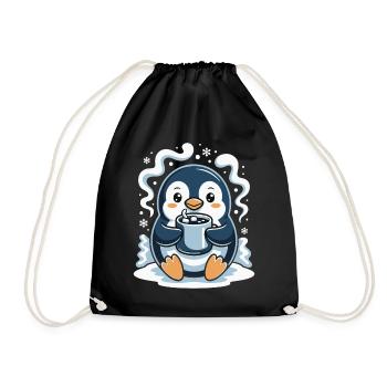 Cuddly penguin with hot cocoa - Drawstring Bag - black - Front