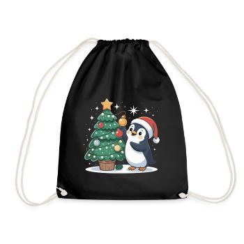 Pinguin schmückt Weihnachtsbaum - Turnbeutel - Schwarz - Vorne