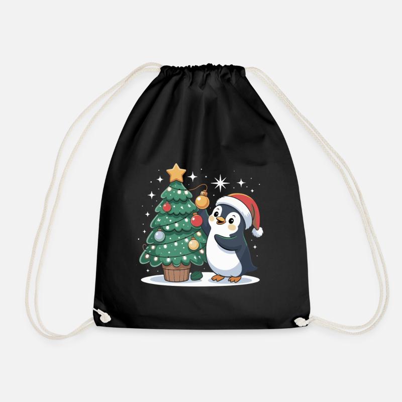 Pinguin schmückt Weihnachtsbaum - Turnbeutel - Schwarz