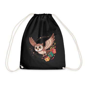 Owl Flight with Gifts - Drawstring Bag - black - Front
