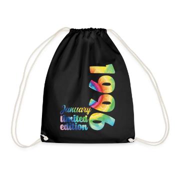 Birthday January 1996 Gift Tie And Dye Tee - Drawstring Bag - black - Front
