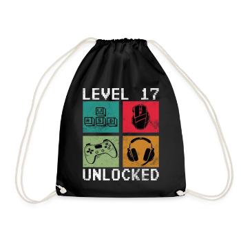 Level 17 Unlocked Retro Gamer - Turnbeutel - Schwarz - Vorne
