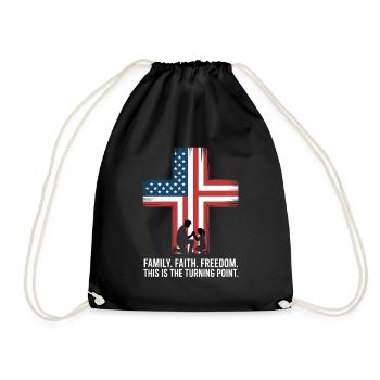 Family Faith Freedom Cross USA Prayer - Drawstring Bag - black - Front