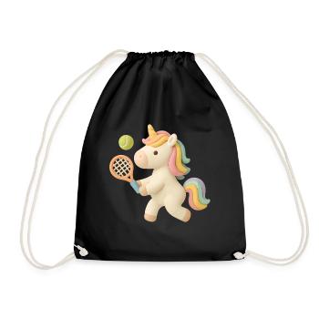 Tennis Einhorn süß, Kinder Motiv, Sportfun - Turnbeutel - Schwarz - Vorne