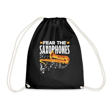 Fear The Saxophones Saxophonist Jazz Hobby Band - Drawstring Bag - black - Front