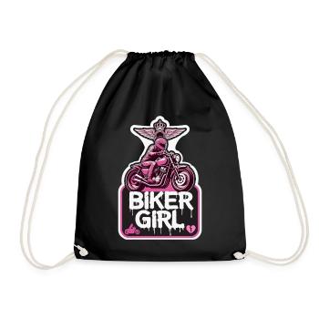 Biker Girl Crown Wings Biker Motorcycling Bike - Drawstring Bag - black - Front