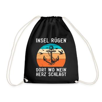 ISLAND OF RÜGEN WHERE MY HEART BEATS Funny - Drawstring Bag - black - Front