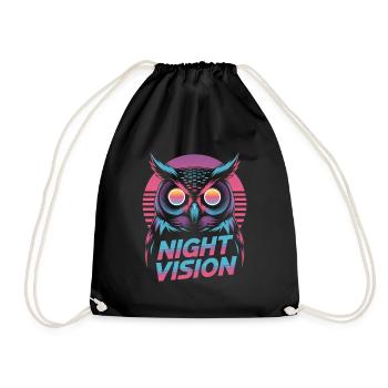 Night Vision Eule Retro Synthwave Nacht - Turnbeutel - Schwarz - Vorne