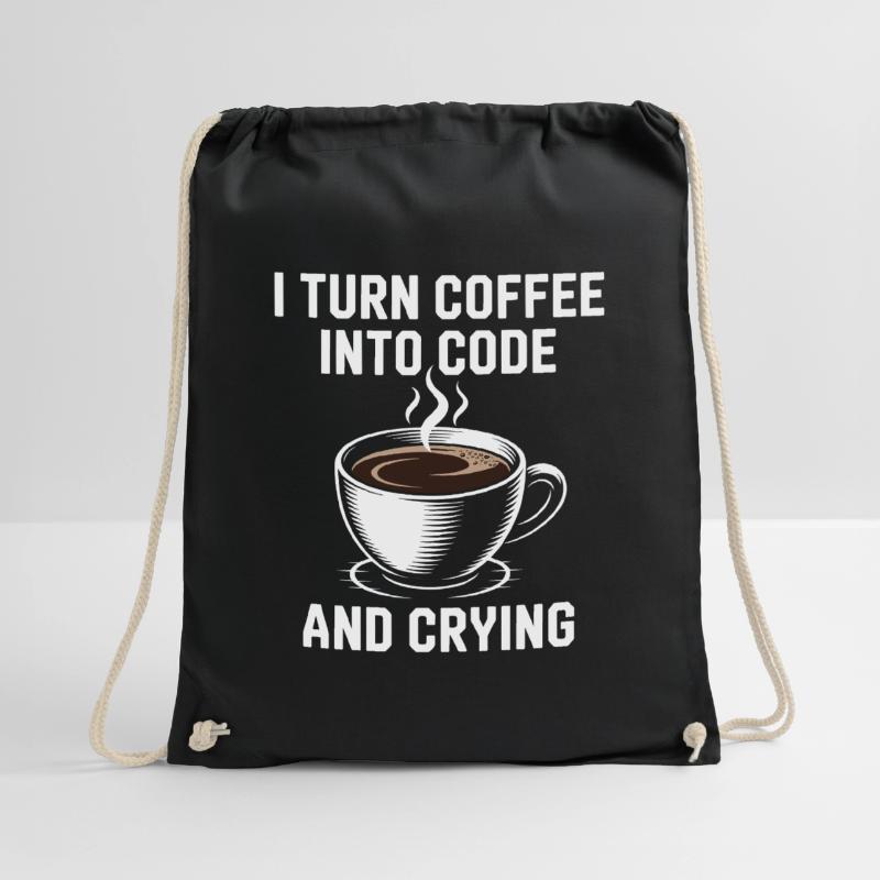 Coffee and programming debugging humor for Softwar Drawstring Bag