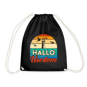Urlaub auf Usedom Ostsee HALLO USEDOM Lustig - Turnbeutel - Schwarz - Vorne