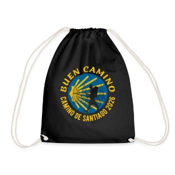 Buen Camino 2026 | Jakobsweg, Pilger, Santiago - Turnbeutel - Schwarz - Vorne