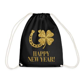 Shamrock Horseshoe Lucky Golden Happy New Year - Drawstring Bag - black - Front