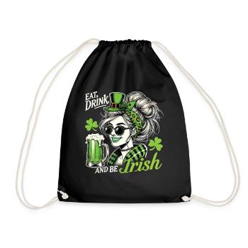 Eat Drink And Be Irish Shamrock Outfit - Drawstring Bag - black - Front