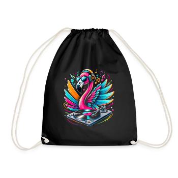 DJ Flamingo with headphones and turntable - Drawstring Bag - black - Front