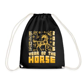 Year Of Horse Chinese Zodiac Lunar New Year 2026 - Drawstring Bag - black - Front