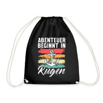 Baltic Sea ADVENTURE BEGINS IN RÜGEN Retro Funny - Drawstring Bag - black - Front