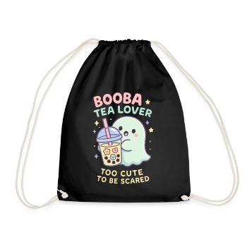 Bubble Tea Ghost, Cute Boba Lover - Drawstring Bag - black - Front