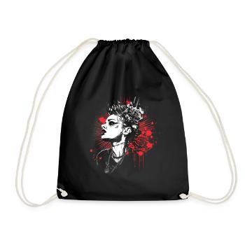 Rebellious Woman Portrait with Floral Wreath - Drawstring Bag - black - Front