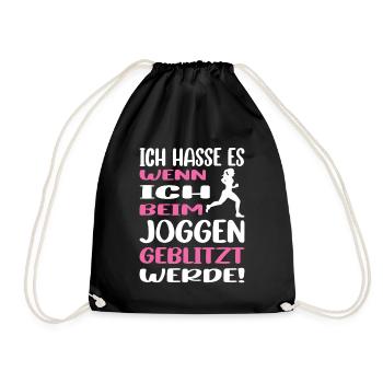 Joggen Geschenk Jogger Laufsport Sport Fitness - Turnbeutel - Schwarz - Vorne