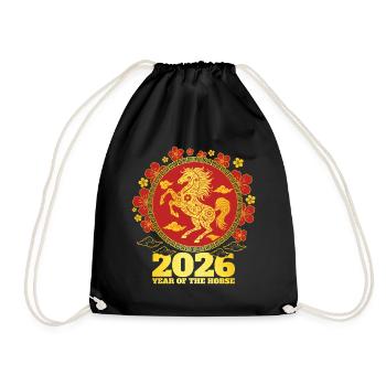 2026 Year Of Horse Zodiac Chinese New Year - Drawstring Bag - black - Front