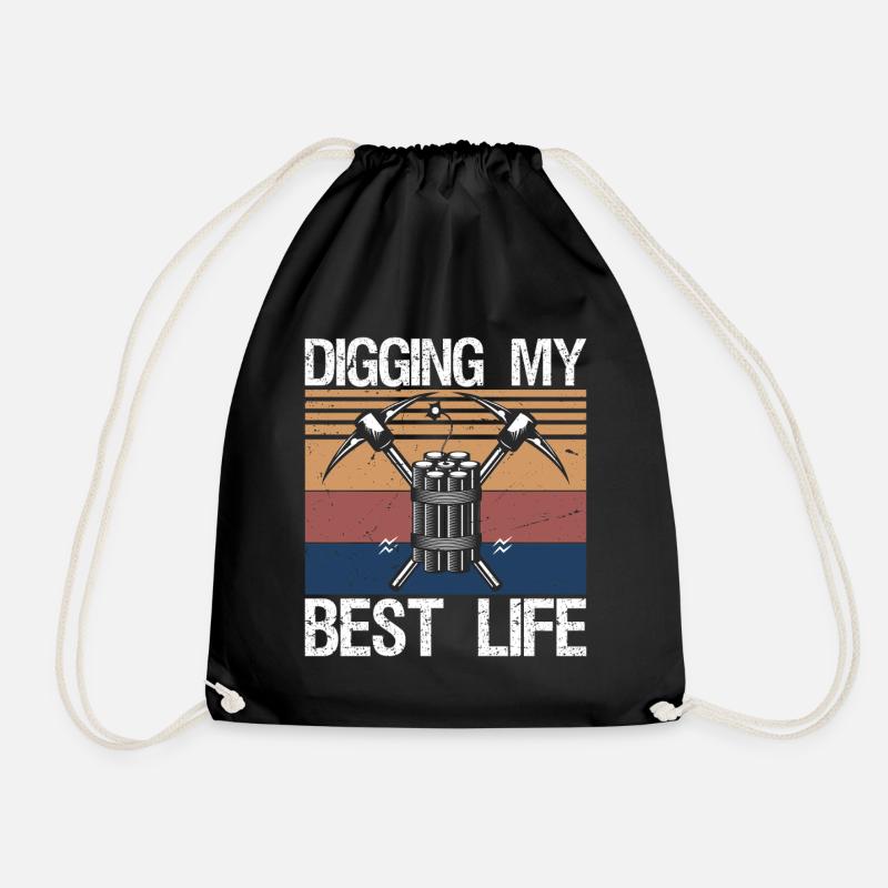 Digging My Best Life Gem Mining Miner - Drawstring Bag - black