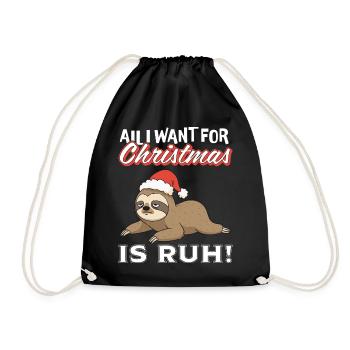 Weihnachts-Sloth mit Santa-Hut - Turnbeutel - Schwarz - Vorne