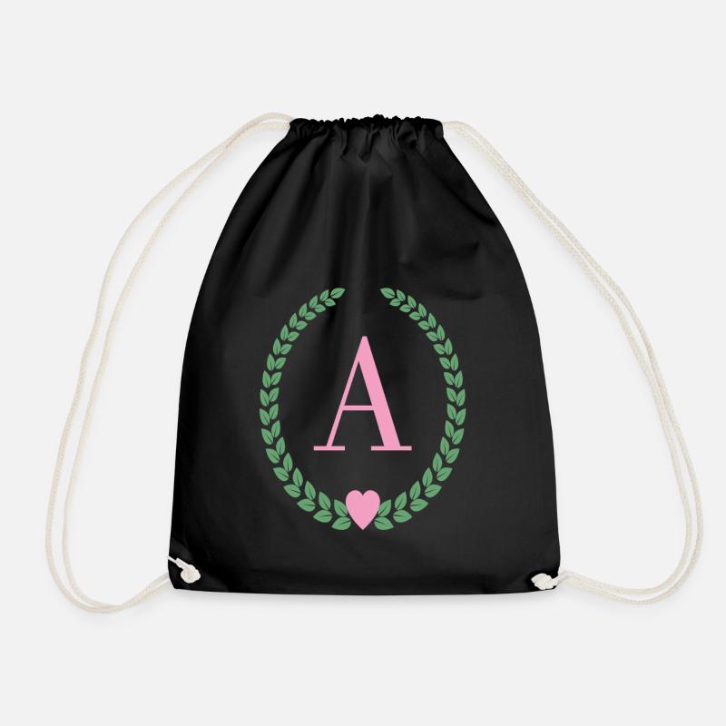 Letter A monogram - Drawstring Bag - black