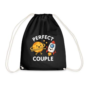 Perfect Couple: Cute Planet and Rocket Adventure - Drawstring Bag - black - Front