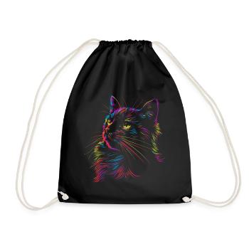 Colorful cat art in sketch style - Drawstring Bag - black - Front