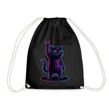 Chat Chat Synthwave avec la pose Rockhand - Sac de sport léger - noir - Devant