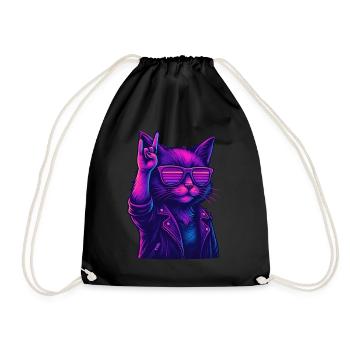 Synthwave Kater Katze 2 Retro Rock 80er - Turnbeutel - Schwarz - Vorne