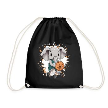 Basketball Elefant Comic - Turnbeutel - Schwarz - Vorne