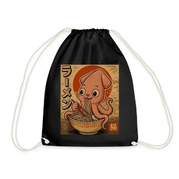 Ramen-Oktopus Cartoon in Sepia - Turnbeutel - Schwarz - Vorne